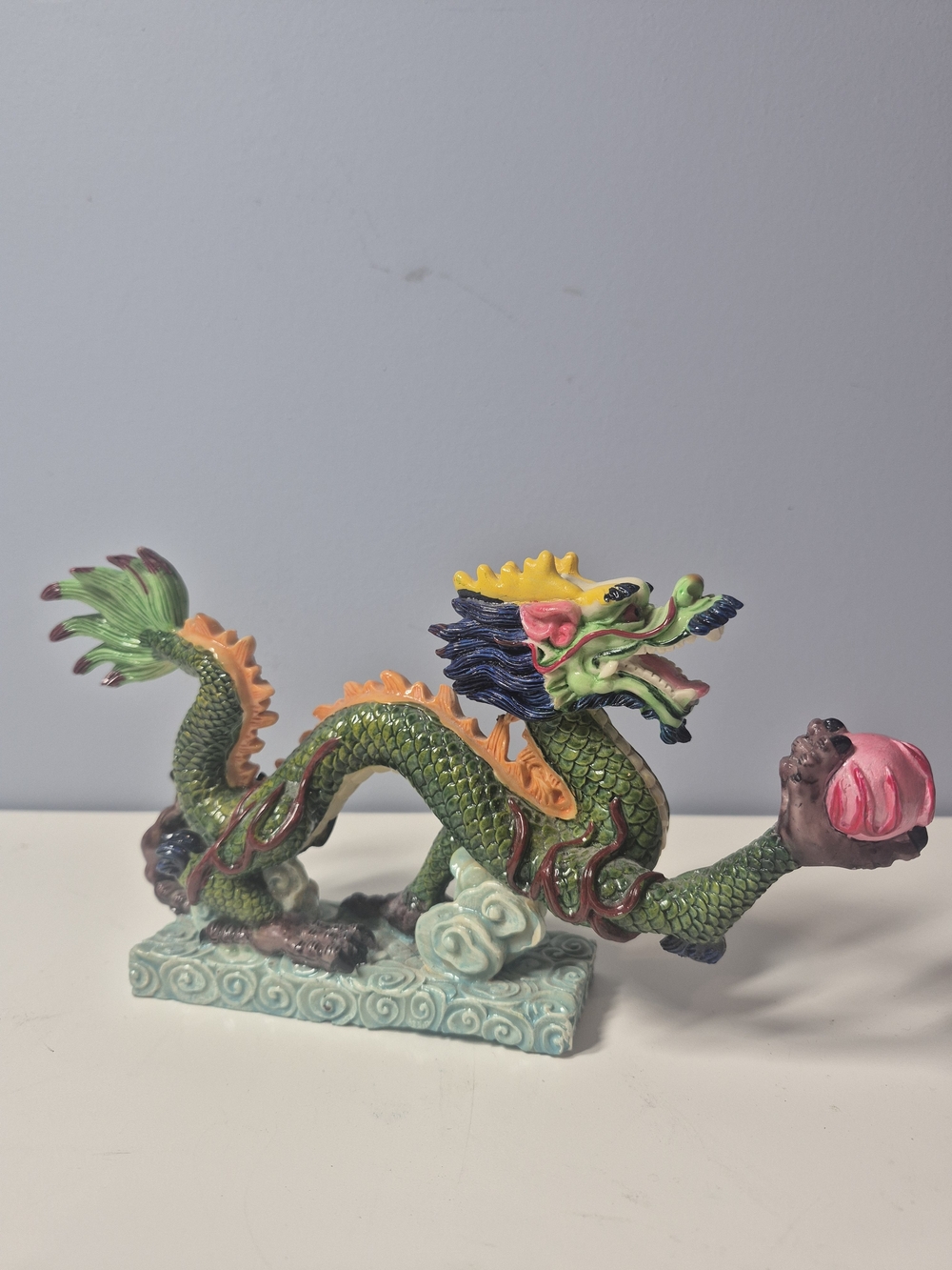 Feng Shui Resin Oriental Dragon With Orb - Multicolor
